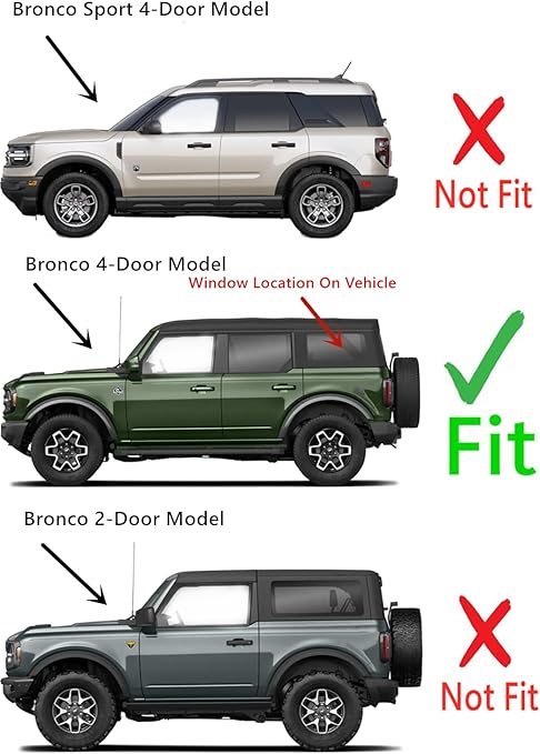 Tempered Privacy Driver Left Side Quarter Window Quarter Glass Compatible with Ford Bronco 2021-2025 4 Door Models