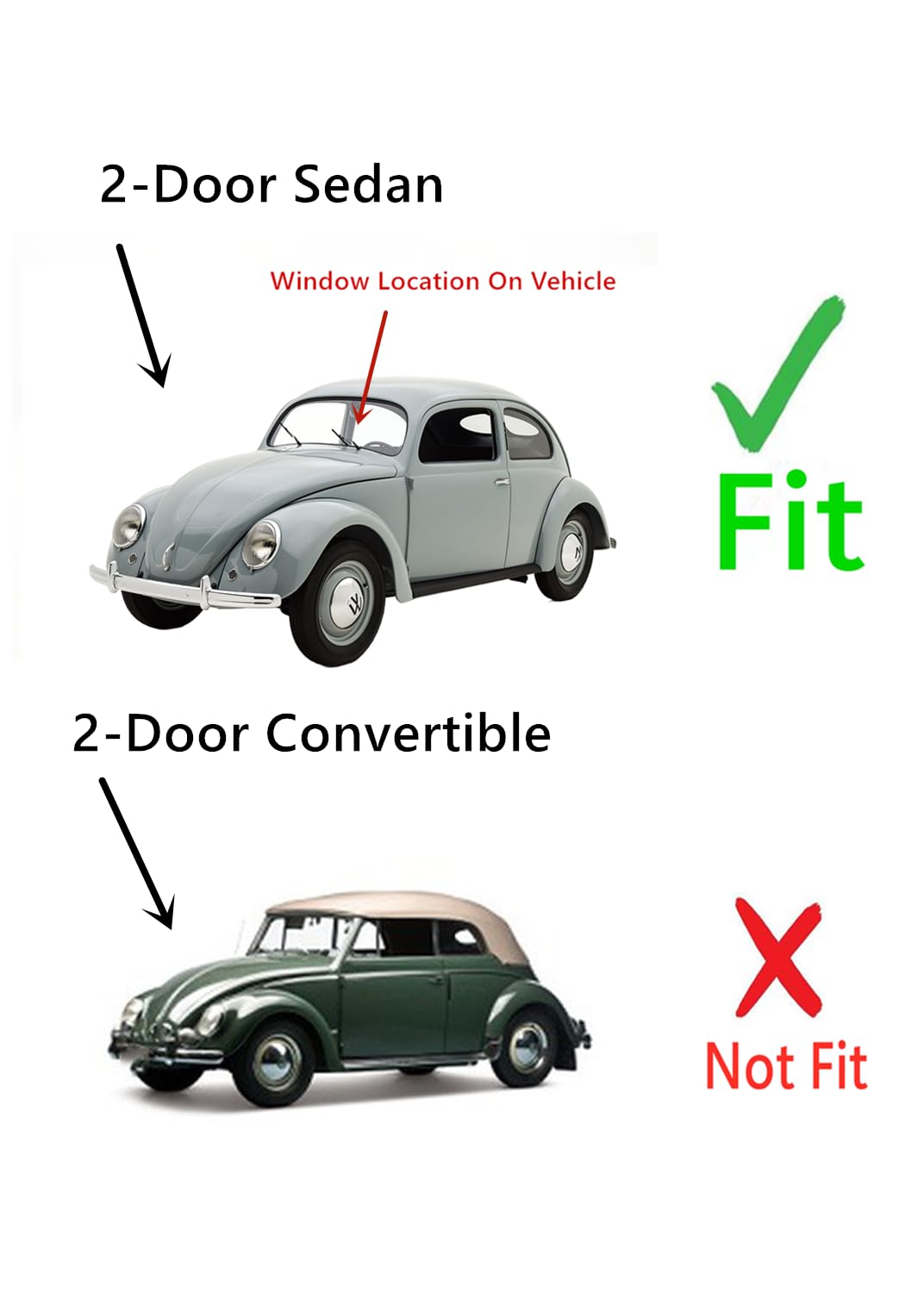 Laminated Front Windshield Window Glass Compatible with Volkswagen Beetle 1958-1964 2-Door Sedan Models