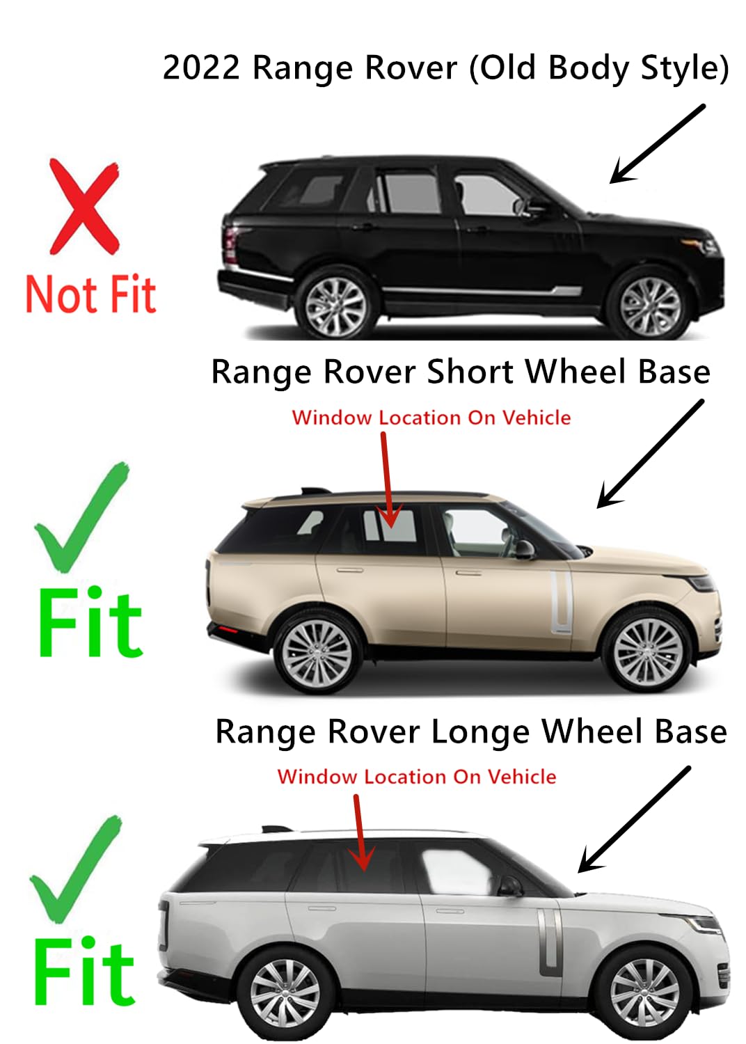 Tempered Passenger Right Side Rear Door Window Glass Compatible with Land Rover Range Rover 2022-2025 Models (Not For Sport, Evoque, Velart)