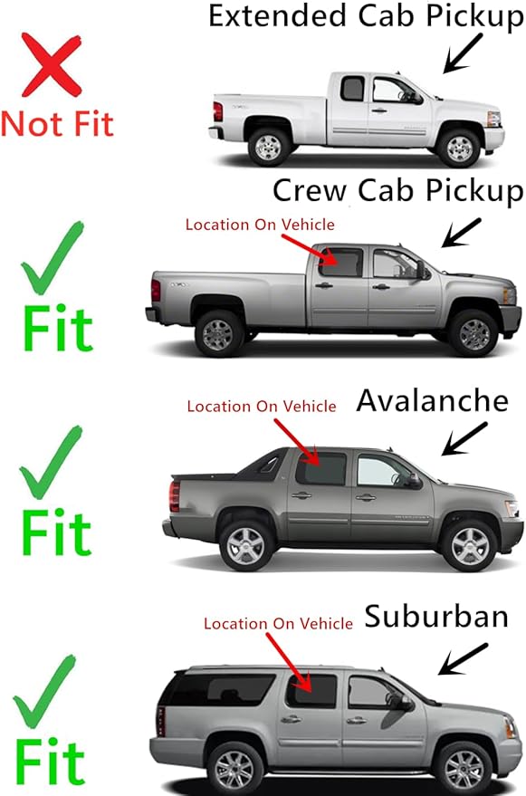 Passenger Right Side Rear Door Window Glass Compatible with Chevrolet Silverado 1500 / Avalanche 2007-2013 Models & Silverado 2500 Silverado 3500 Suburban 2007-2014 4-Door Models (Not For Classic)