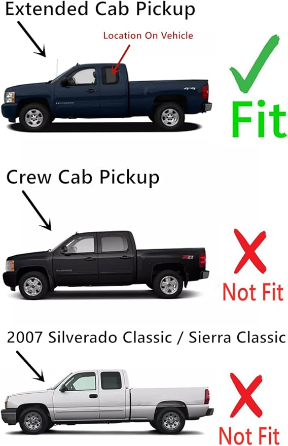 Movable Driver Left Side Quarter Window Quarter Glass Compatible with Chevrolet Silverado/GMC Sierra 1500 2500 3500 2 Door Extended Cab 2007-2013 Models (Not For Classic Models)