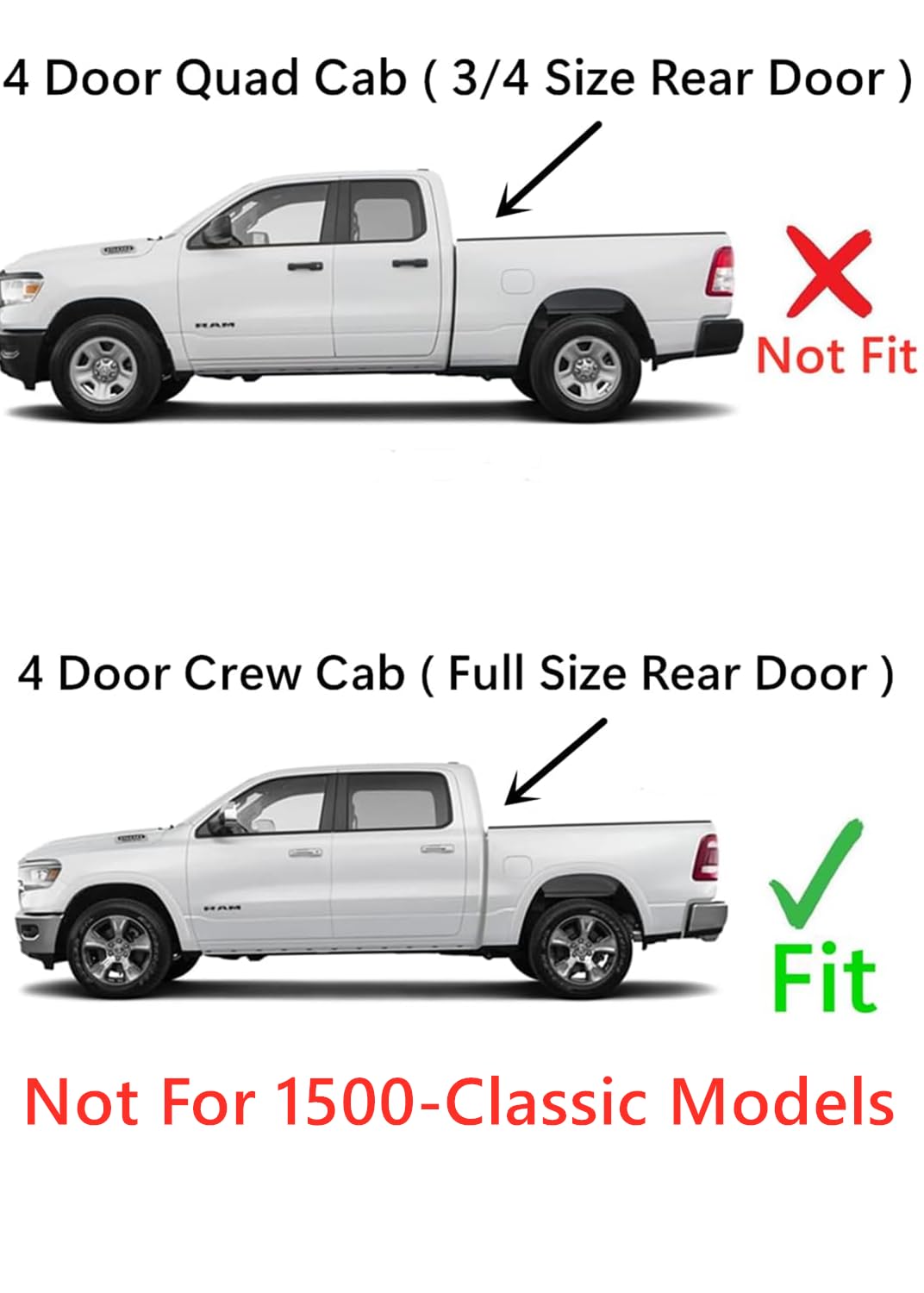 Driver Left Side Rear Door Window Door Glass Compatible with Ram 1500 Pickup 4 Door Crew Cab 2019-2025 Models (Not For 1500Classic)