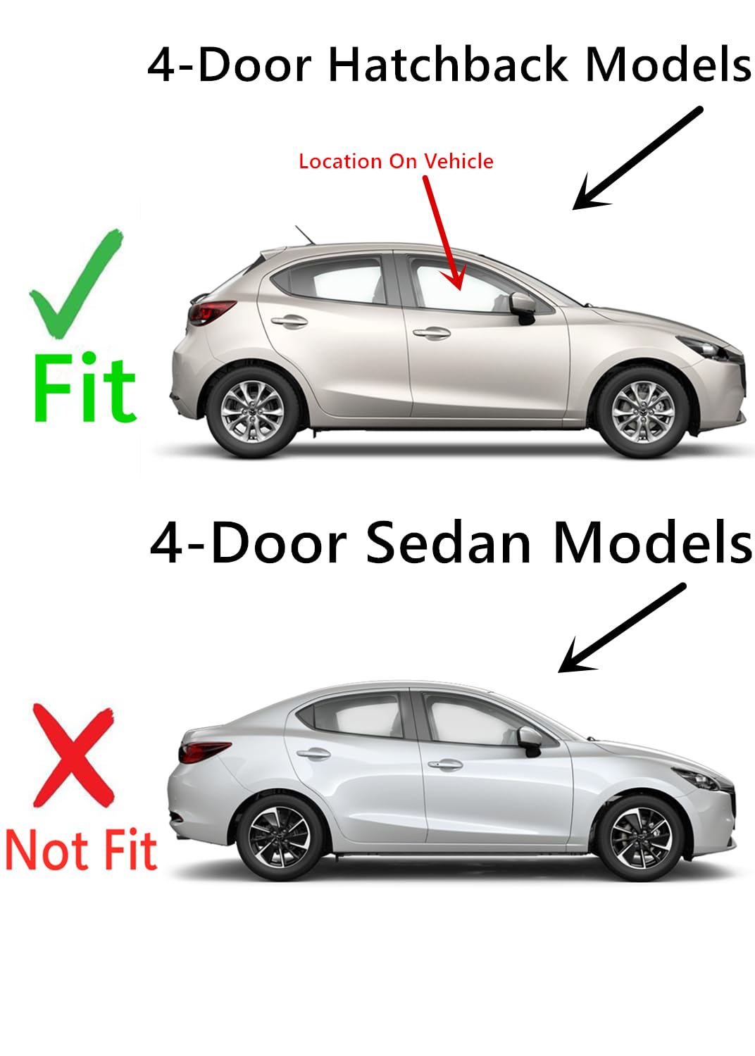 Tempered Passenger Right Side Front Door Window Door Glass Compatible with Mazda 2 4-Door Hatchback 2016-2023 Models