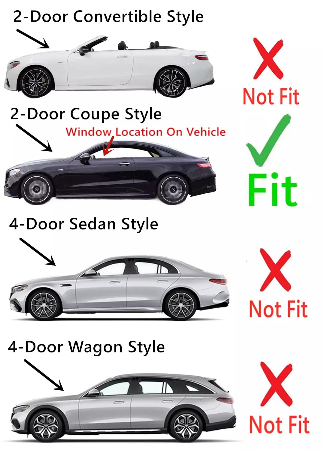 Tempered Driver Left Side Door Window Door Glass Compatible with Mercedes Benz E400 2018-2019 E450 E53AMG 2020-2023 2 Door Coupe Models