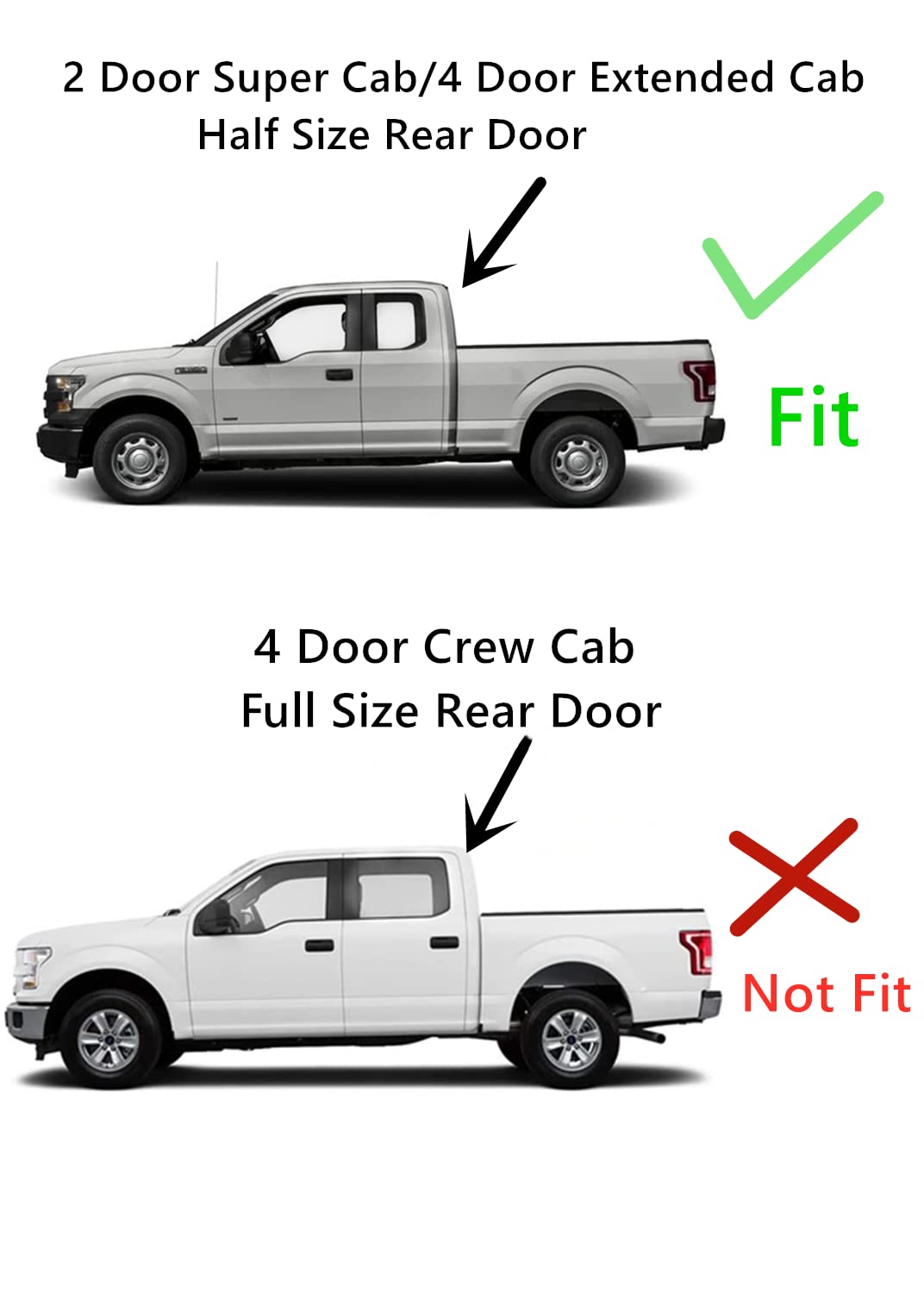 Driver Left Side Rear Door Window Door Glass Compatible with Ford F150 2015-2020 / F250 F350 F450 F550 2017-2022 Super Cab/Extened Cab Pikcups Models