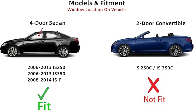 Driver Left Side Front Door Window Door Glass Compatible with Lexus IS250 2006-2013 / Lexus IS350 2006-2013 / Lexus IS-F 2008-2014 4 Door Sedan Models