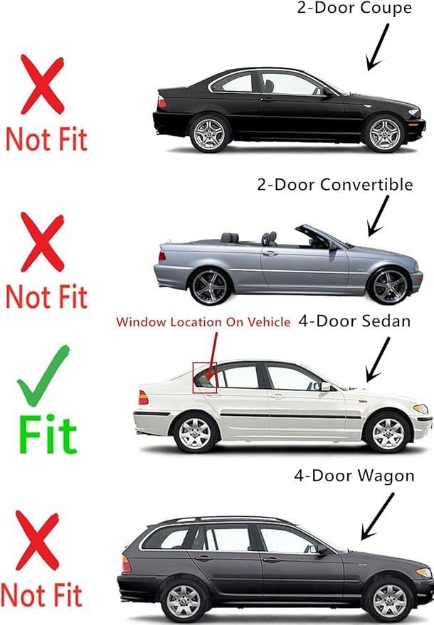 Passenger Right Side Rear Vent Glass Vent Window Compatible with BMW 323i 325i 325xi 328i 330i 330xi 4 Door Sedan 1999-2005 Models