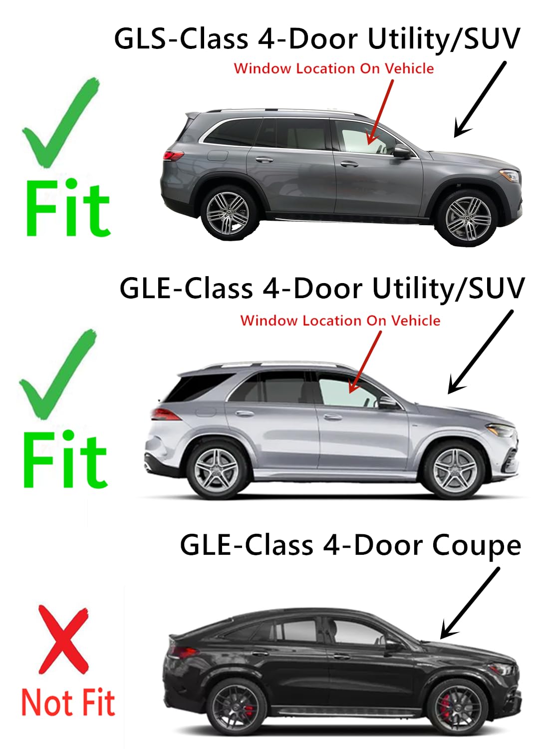 Tempered Passenger Right Side Front Door Window Glass Compatible with Mercedes Benz GLE350 GLE43AMG GLE450 GLE53AMG GLE580 GLE63AMG GLS450 GLS580 GLS63AMG 4Dr SUV 2020-2025 Models (Not For Coupe)