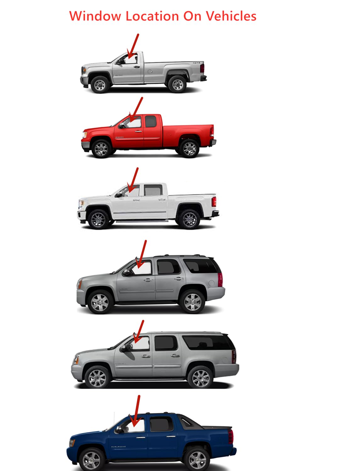 Tempered Driver Left Side Front Door Window Door Glass Compatible with Chevrolet Silverado 1500 . Avalanche 2012-2013 / Silverado 2500 . Silverado 3500 . Suburban . Tahoe 2012-2014 Models