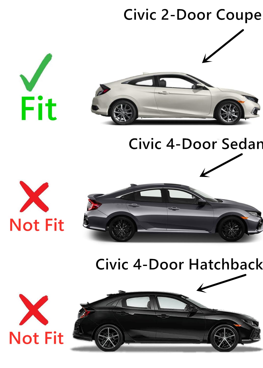 Tempered Passenger Right Side Quarter Window Quarter Glass Compatible With Honda Civic 2-Door Coupe 2016-2021 Models (Not For 4-Door Models)