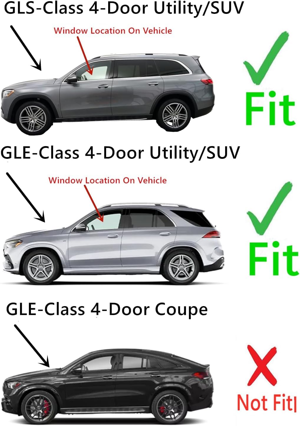 Laminated Driver Left Side Front Door Window Glass Compatible with Mercedes Benz GLE350 GLE43AMG GLE450 GLE53AMG GLE580 GLE63AMG GLS450 GLS580 GLS63AMG 4Dr SUV 2020-2025 Models (Not For Coupe)