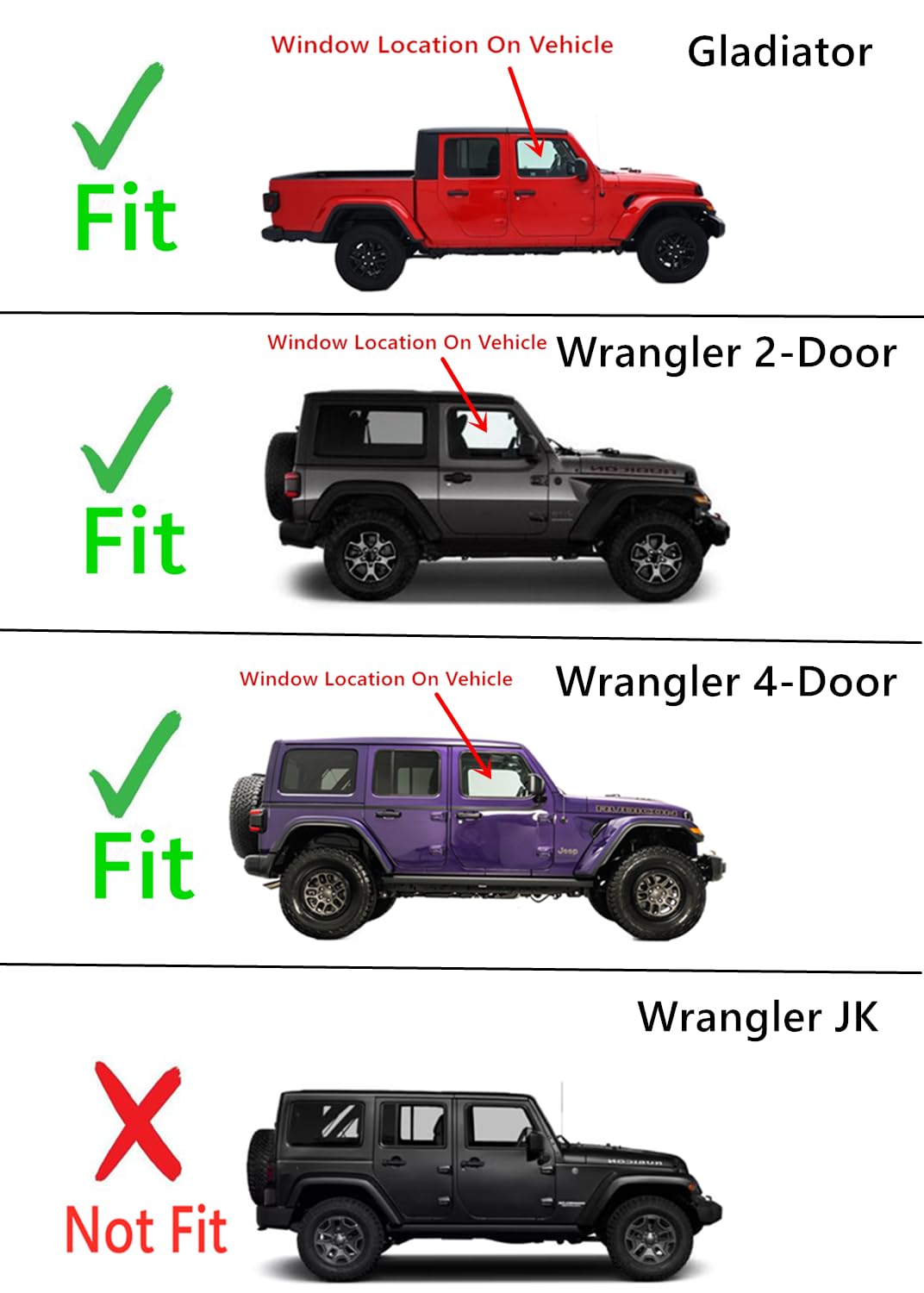 OEM Tempered Passenger Right Side Front Door Window Door Glass Compatible with Jeep Wrangler 2018-2025 / Gladiator 2020-2025 Models