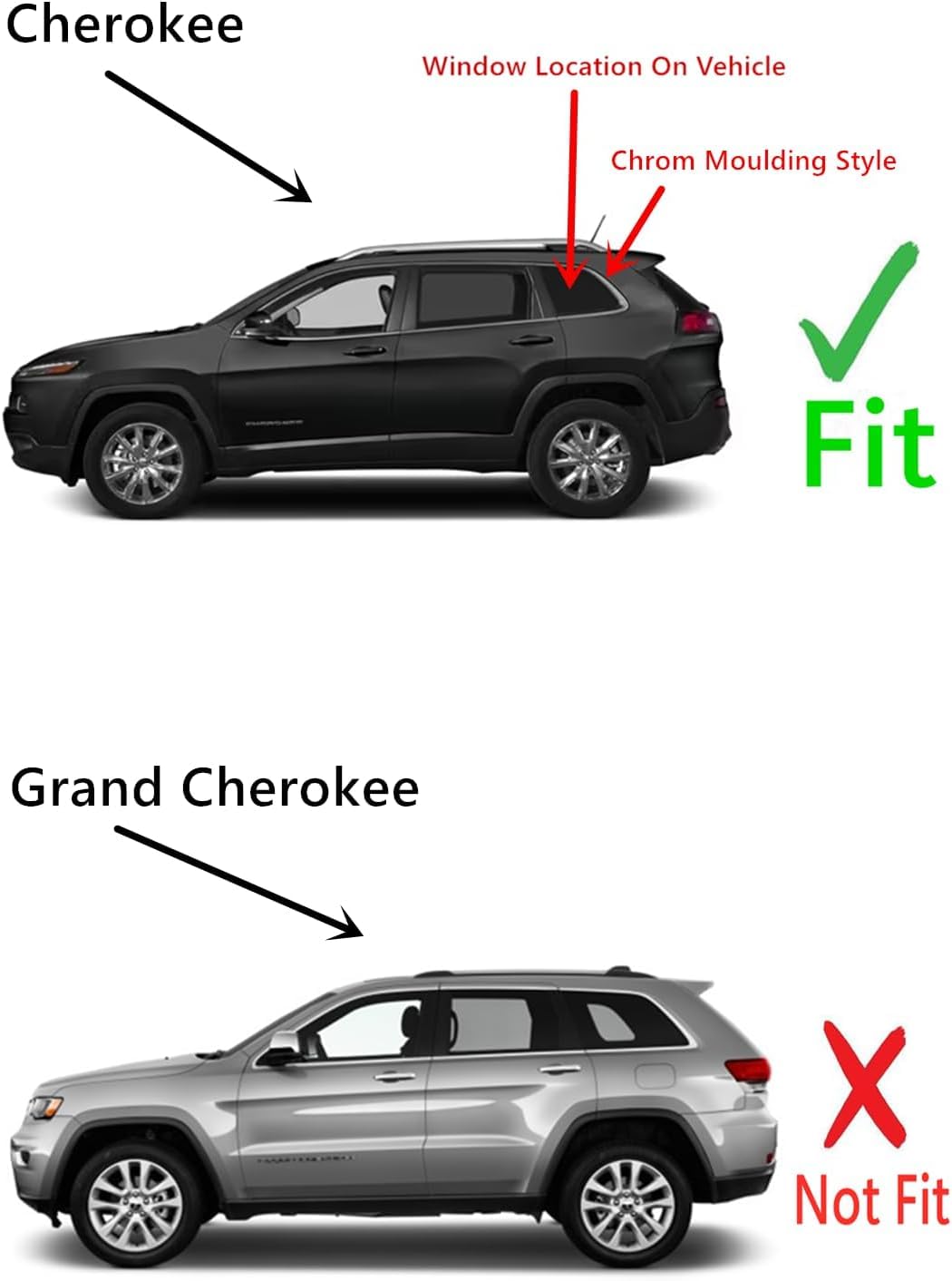 Chrome Molding Style Driver Left Side Quarter Window Quarter Glass Compatible with Jeep Cherokee 2014-2018 Models (Not For Grand Cherokee)