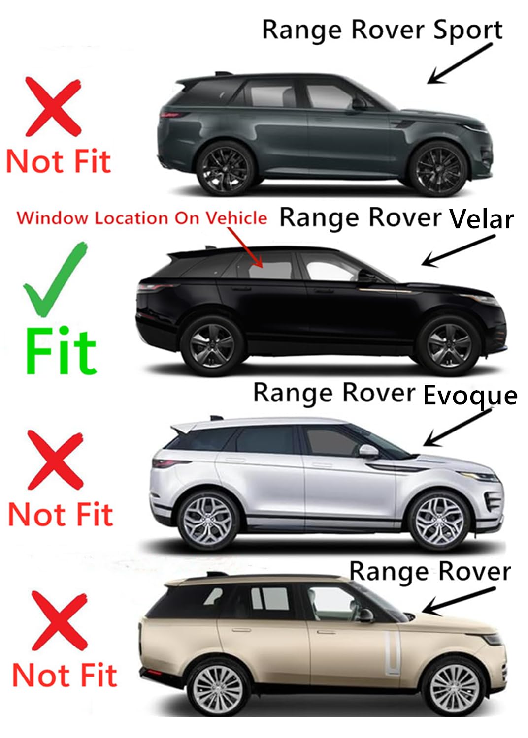 Tempered Passenger Right Side Rear Door Window Door Glass Compatible with Land Rover Range Rover Velar 2018-2025 Models