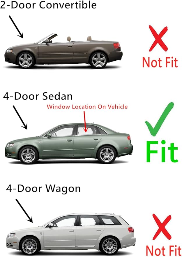 Driver Left Side Rear Door Window Door Glass Compatible with Audi A4 2002-2008 / S4 2004-2008 / RS4 2006-2008 4 Door Sedan Models