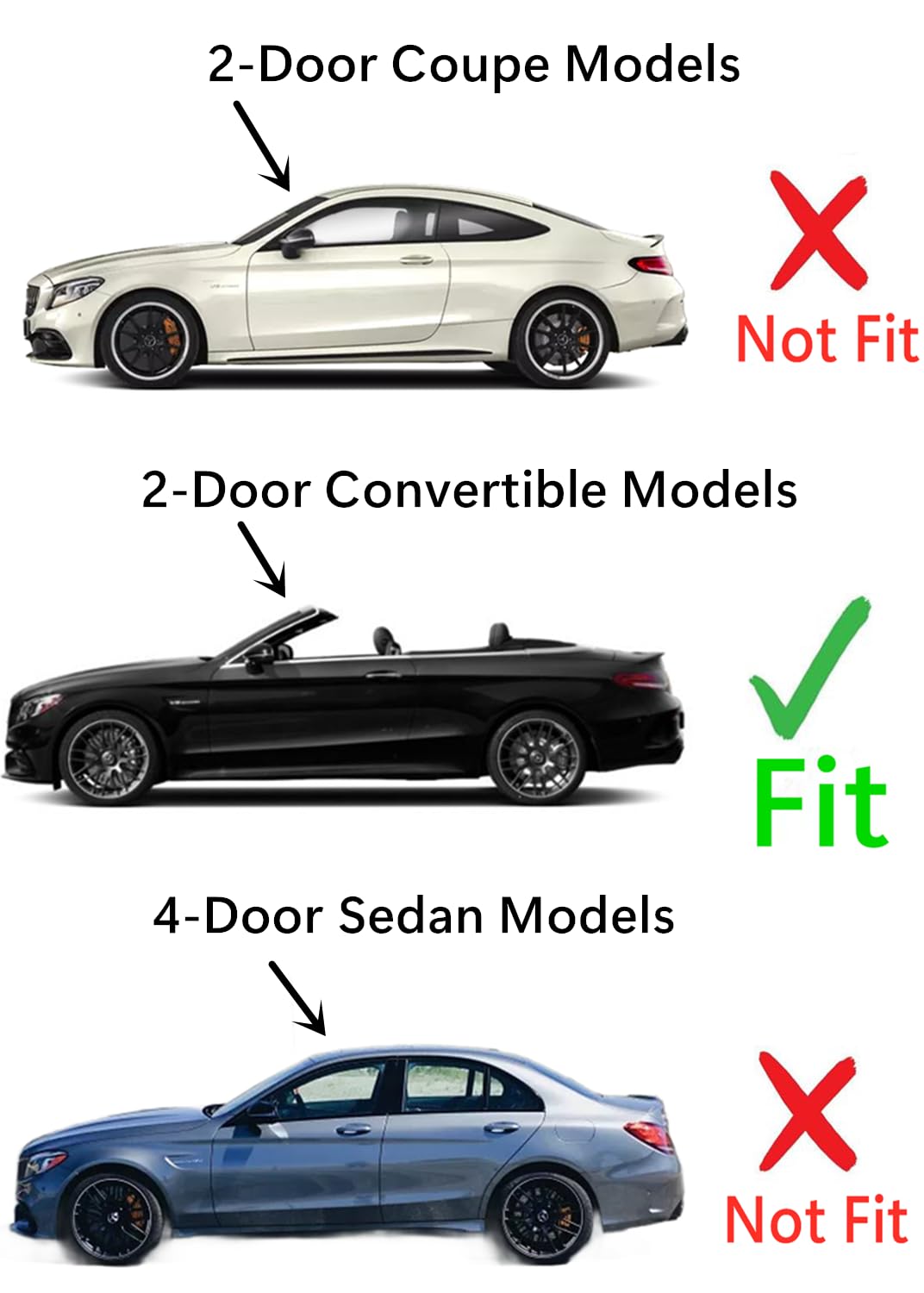 Tempered Driver Left Side Door Window Door Glass Compatible with Mercedes Benz C300 C43AMG C63AMG 2017-2023 2-Door Convertible Models