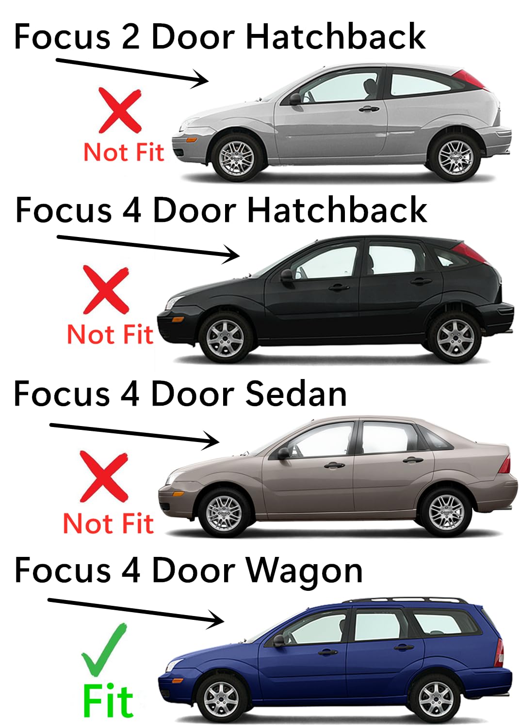 Driver Left Side Rear Quarter Glass Window Compatible with Ford Focus 4 Door Wagon 2000-2007 Models