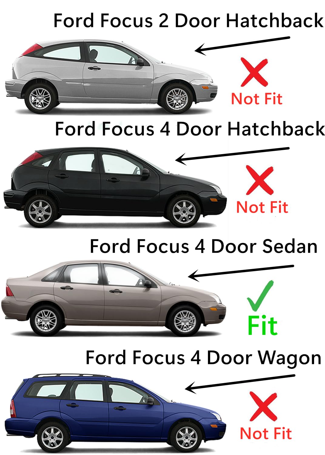 Passenger Right Side Rear Quarter Glass Quarter Window Compatible with Ford Focus 4 Door Sedan 2000-2007 Models