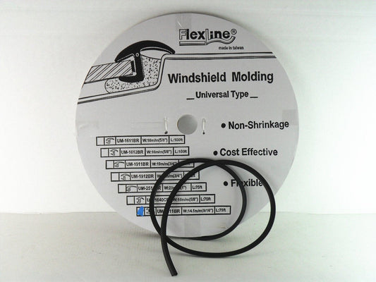 Flexline Windshield Auto Glass Universal Inverted Molding Trim Rubber 14.5mm 15' FT. UM1511BR