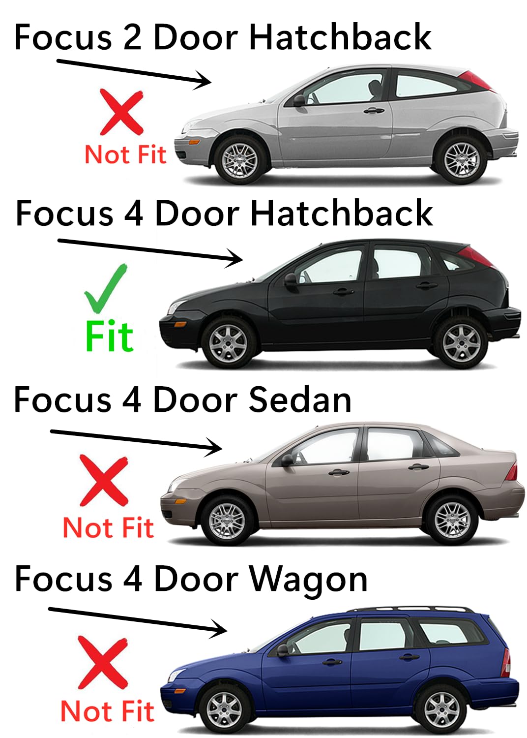 Driver Left Side Quarter Window Quarter Glass Compatible with Ford Focus 4 Door Hatchback 2002-2007 Models