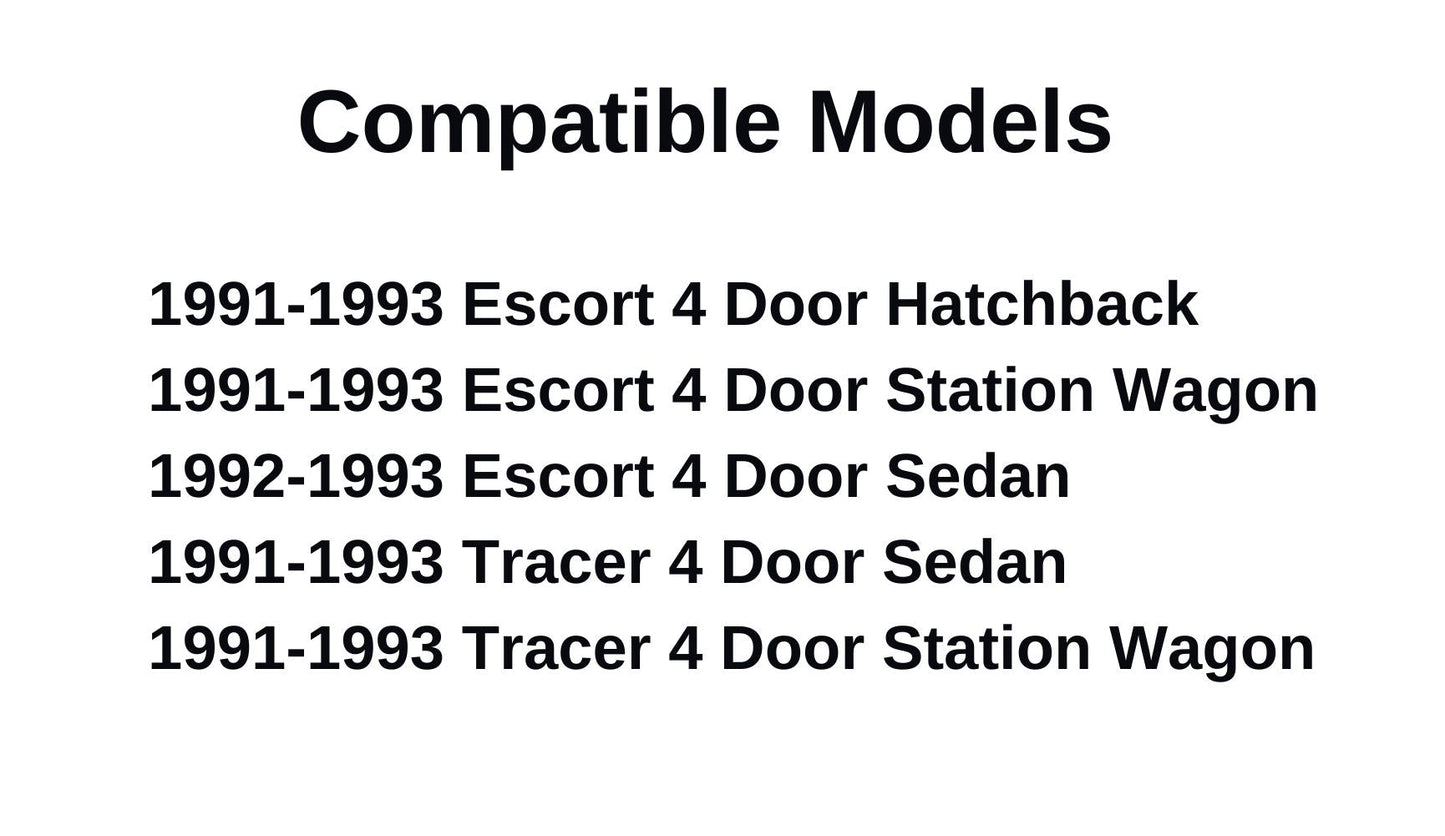 Driver Left Side Front Door Window Door Glass Compatible with Ford Escort/Mercury Tracer 1991-1993 4 Door Models