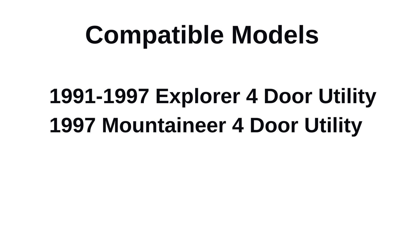 Passenger Right Side Rear Door Window Door Glass Compatible with Ford Explorer/Mercury Mountaineer 1991-1997 4 Door Models