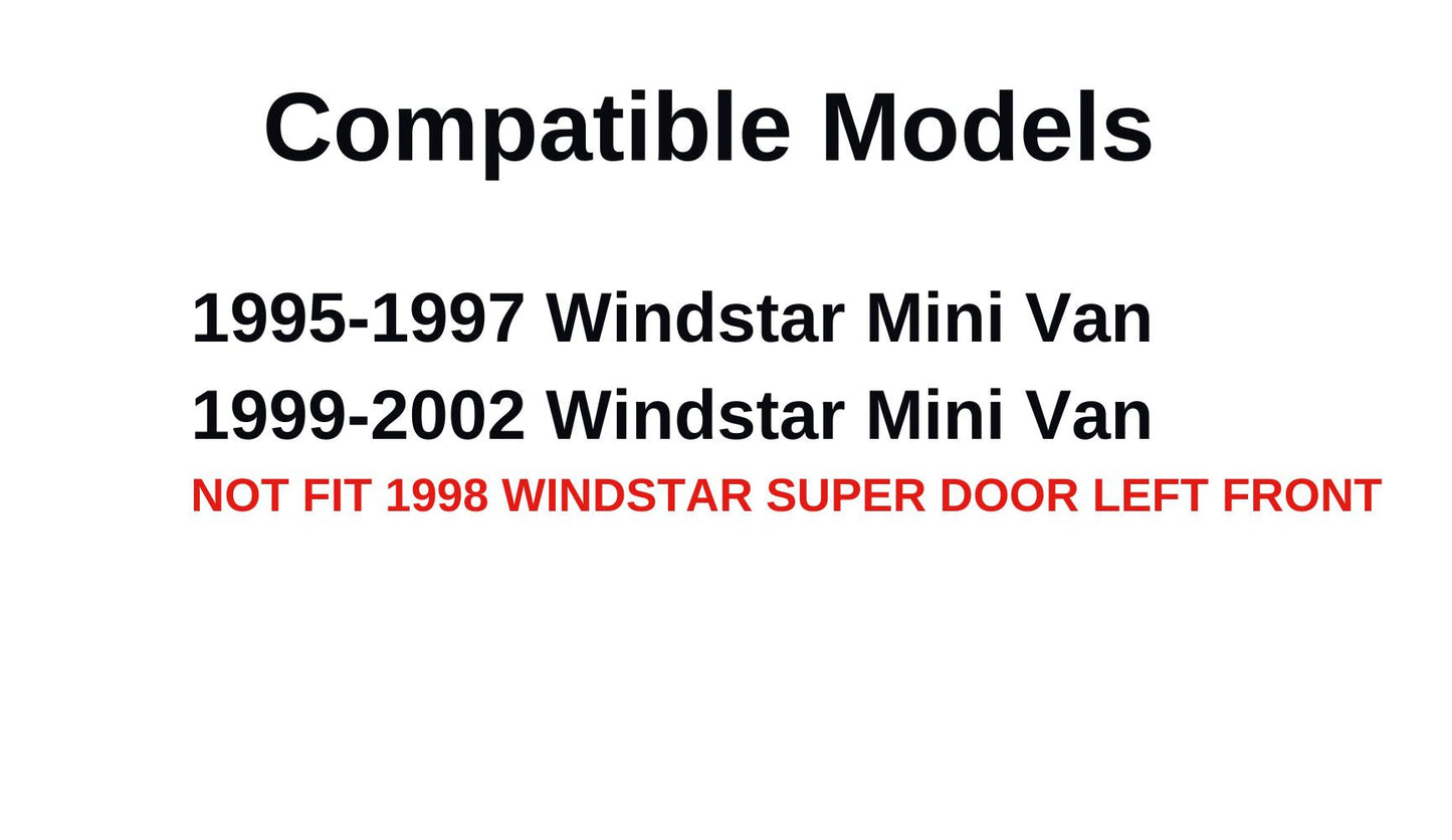 Driver Left Side Front Door Window Door Glass Compatible with Ford Windstar Mini Van 1995-1997 & 1999-2002 Models