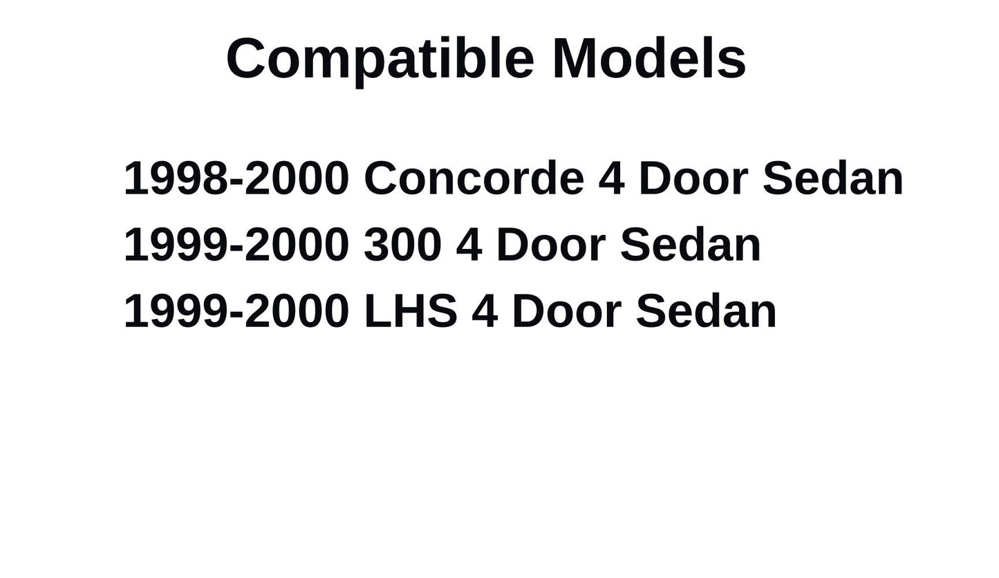Passenger Right Side Rear Door Window Door Glass Compatible with Chrysler Concorde 1998-2000 /Chrysler 300 1999-2000 /Chrysler LHS 1999-2000 Models
