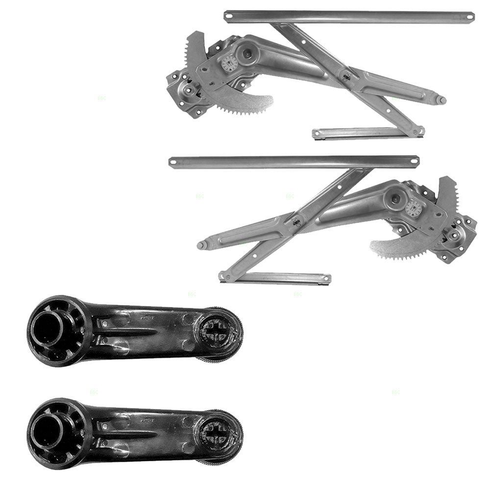 4 Pc Set Manual Window Regulators w/Black + Chrome Crank Handles Compatible with Pickup 79-04 Truck w/out Vent Window 6980289107 6980189107