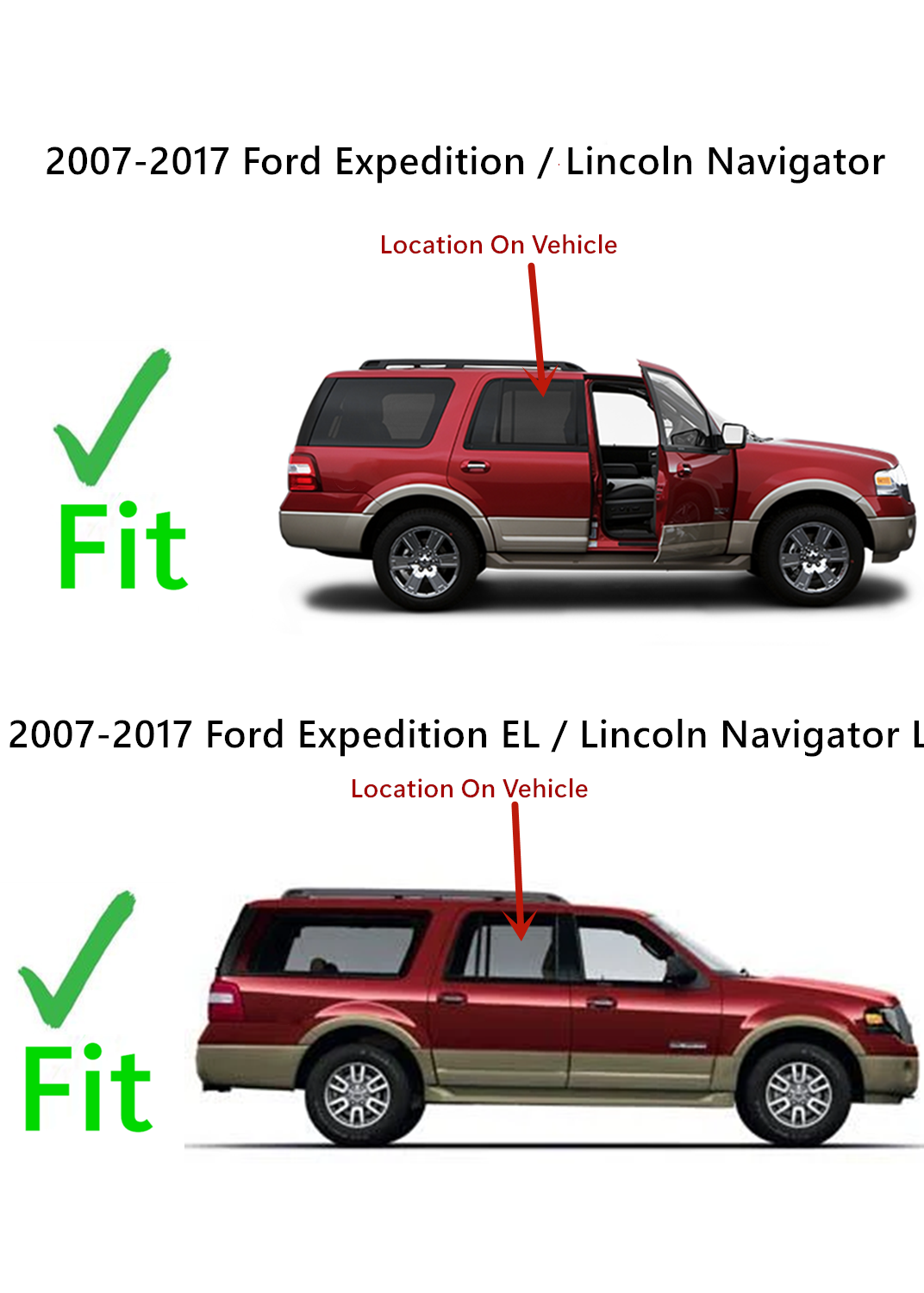 Passenger Right Side Rear Door Window Door Glass Compatible with Ford Expedition/Lincoln Navigator 2007-2017 Models