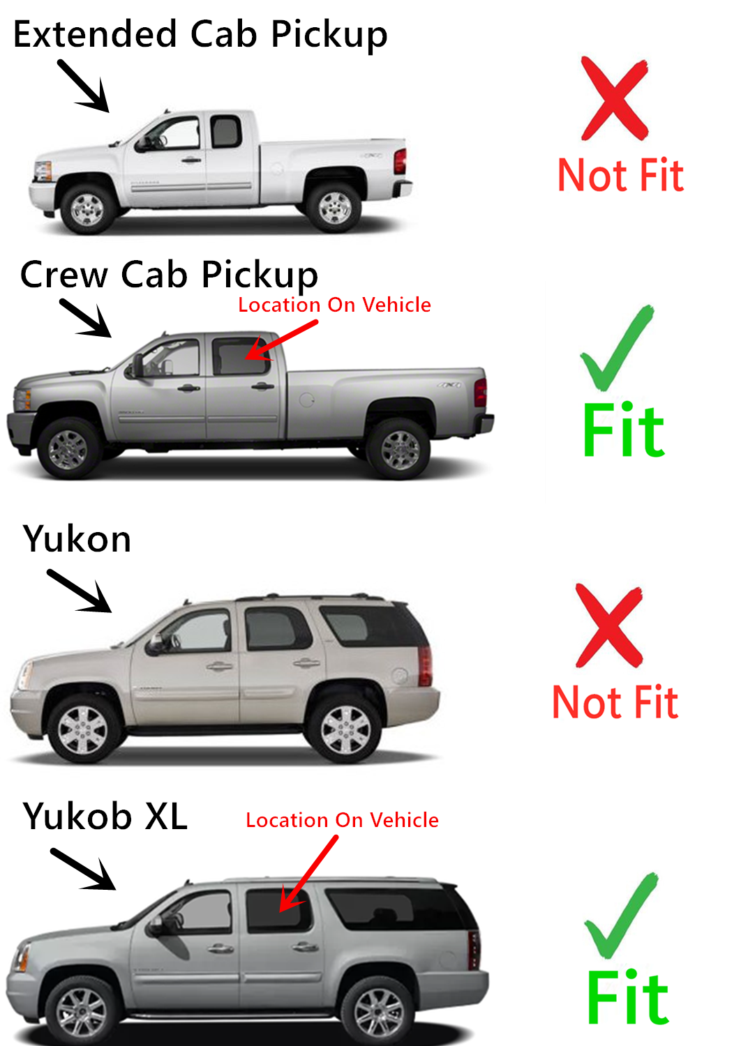 Driver Left Side Rear Door Window Door Glass Compatible with GMC Yukon XL Sierra (2500 3500) 2007-2014 / Sierra 1500 2007-2013 4-Door Models (Not For 2007 Sierra Classic Models)