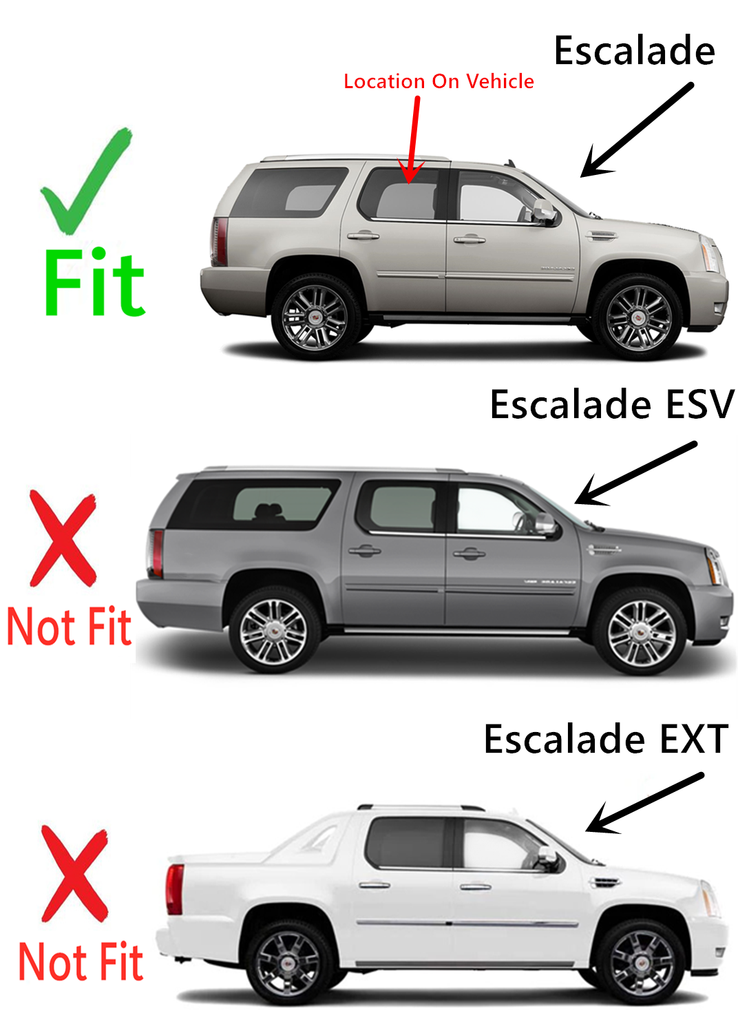 Passenger Right Side Rear Door Window Door Glass Compatible with Cadillac Escalade 2007-2014 Models