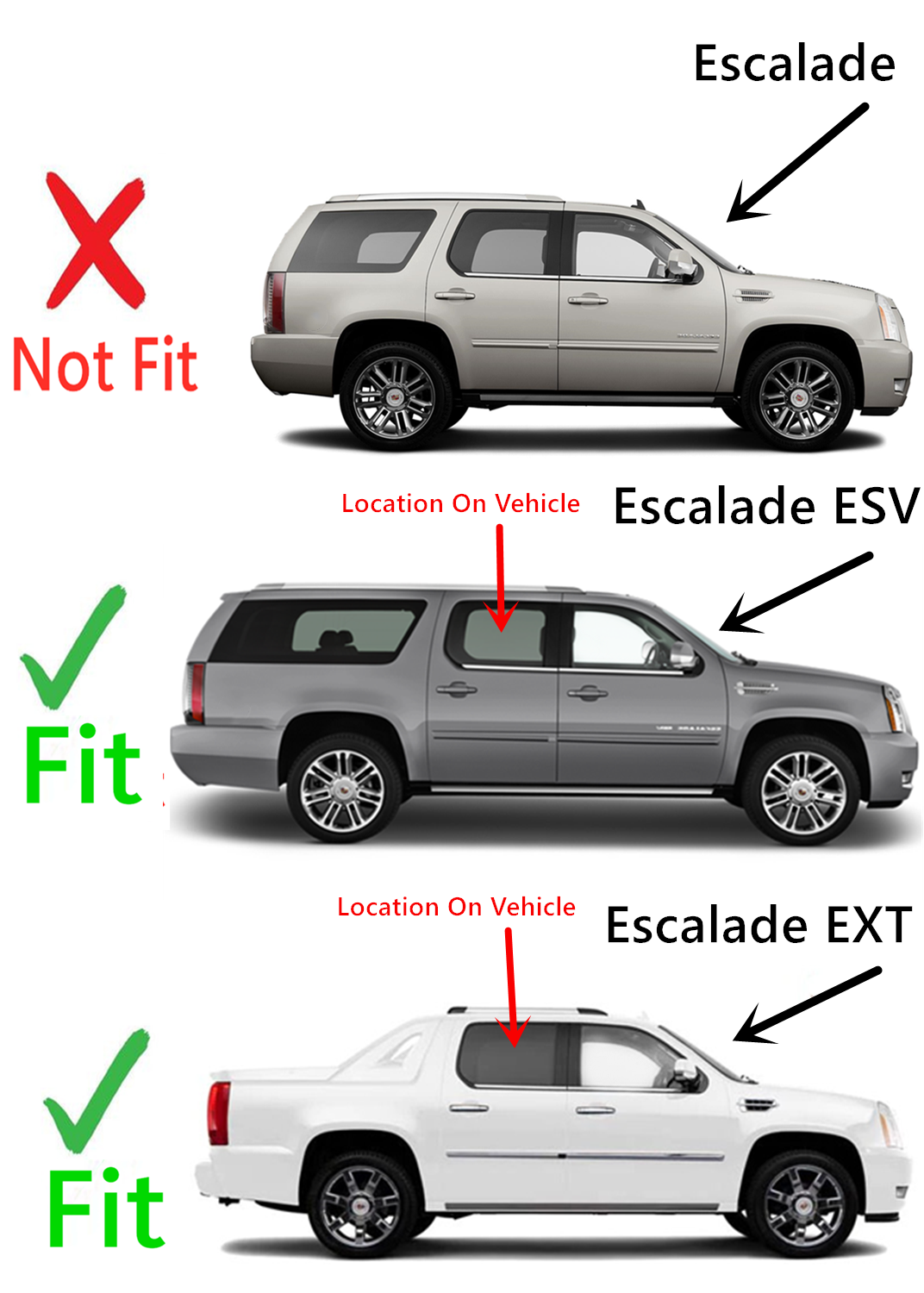 Passenger Right Side Rear Door Window Door Glass Compatible with Cadillac Escalade EXT/Cadillac Escalade ESV 2007-2014 Models