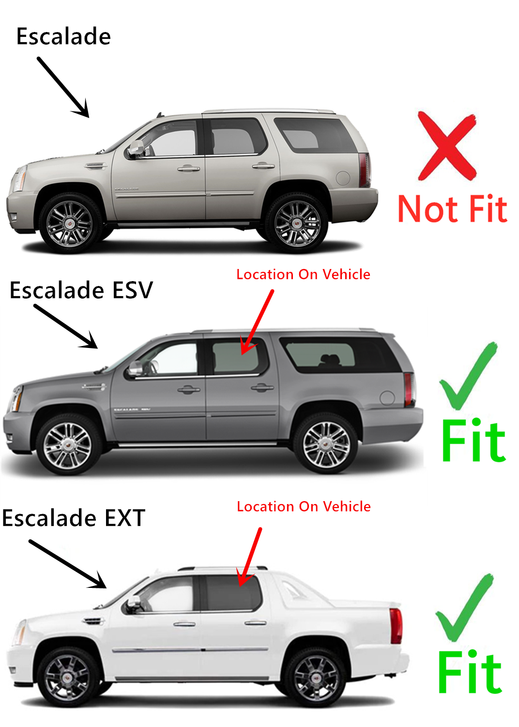 Driver Left Side Rear Door Window Door Glass Compatible with Cadillac Escalade EXT/Cadillac Escalade ESV 2007-2014 Models