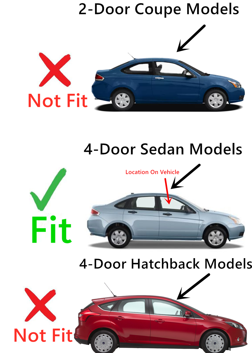 Passenger Right Side Front Door Window Door Glass Compatible with Ford Focus 4 Door Sedan 2008-2011 Models
