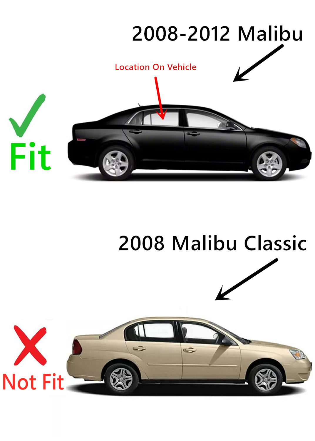 Passenger Right Side Rear Door Window Door Glass Compatible with Chevrolet Malibu 4 Door Sedan 2008-2012 Models (Not For Malibu Classic)