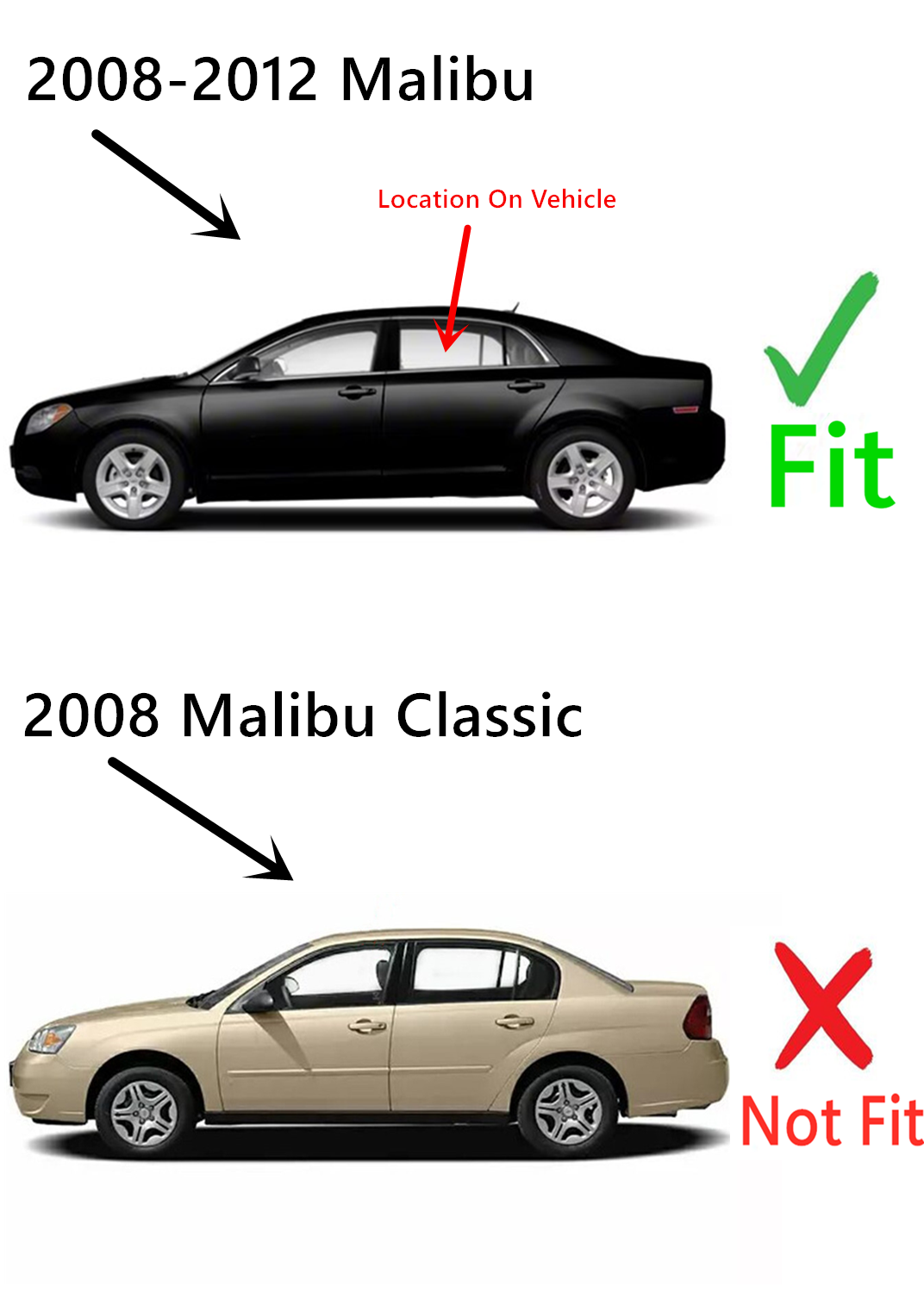 Driver Left Side Rear Door Window Door Glass Compatible with Chevrolet Malibu 4 Door Sedan 2008-2012 Models (Not For Malibu Classic)