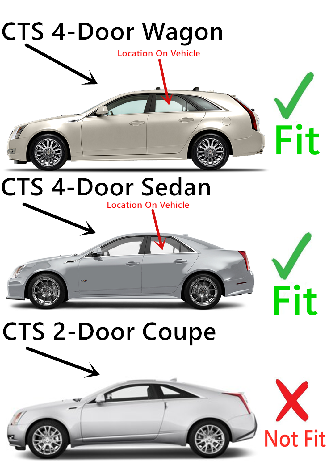 Driver Left Side Rear Door Window Door Glass Compatible with Cadillac CTS 4 Door Sedan 2008-2013 Models/4 Door Wagon 2010-2014 Models