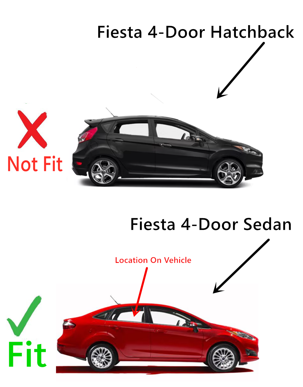 Passenger Right Side Rear Door Window Door Glass Compatible with Ford Fiesta 4 Door Sedan 2011-2019 Models