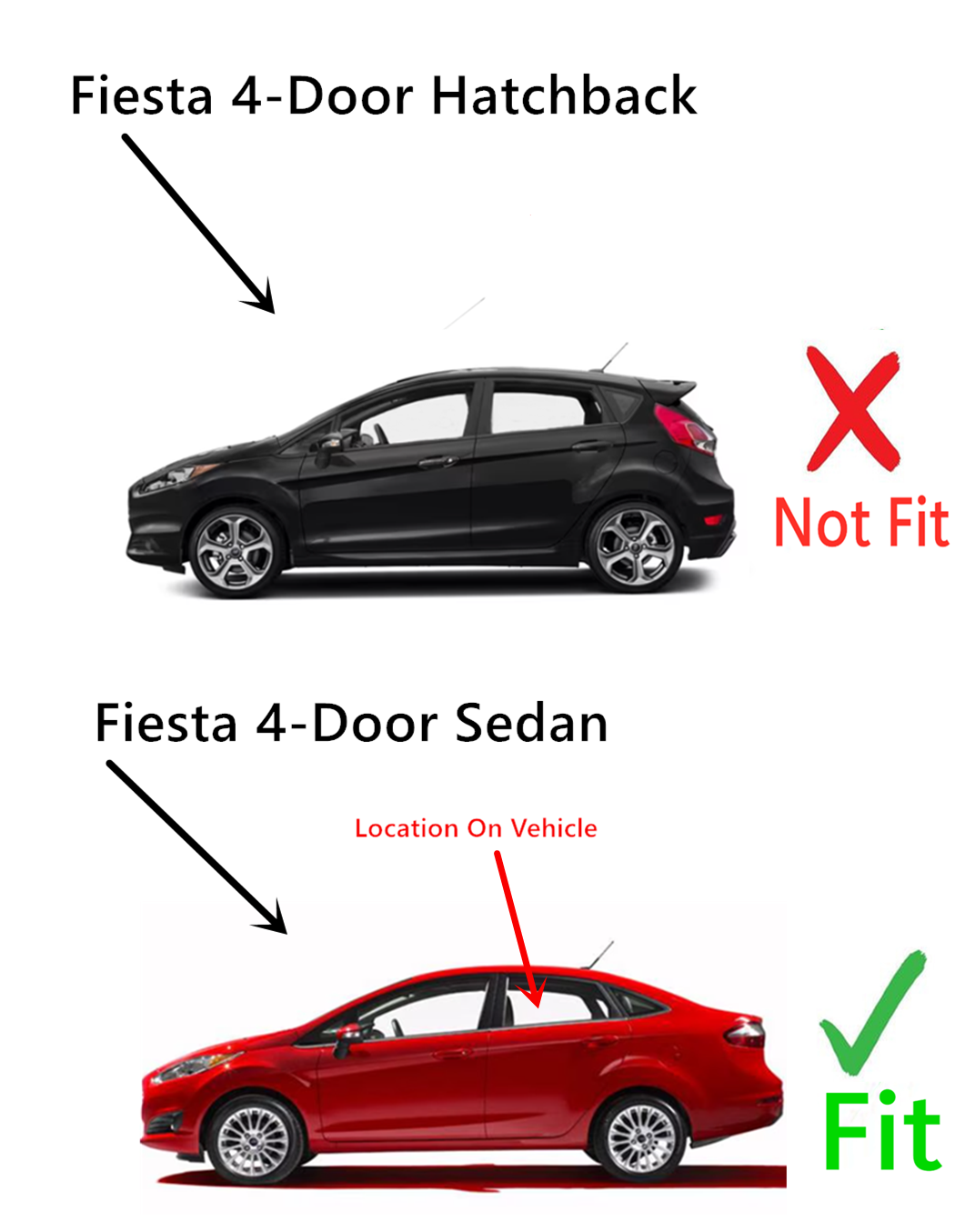 Driver Left Side Rear Door Window Door Glass Compatible with Ford Fiesta 4 Door Sedan 2011-2019 Models