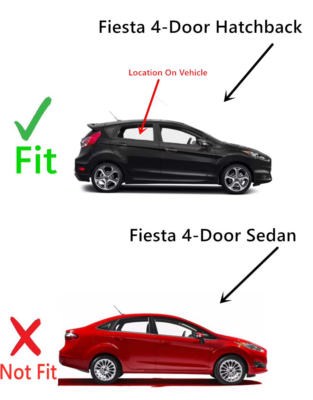 Passenger Right Side Rear Door Window Door Glass Compatible with Ford Fiesta 4 Door Hatchback 2011-2019 Models