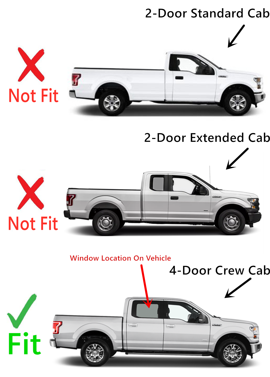 OEM Passenger Right Side Rear Door Window Door Glass Compatible with Ford F250 F350 F450 F550 F650 F750 4 Door Crew Cab 2013-2016 Models
