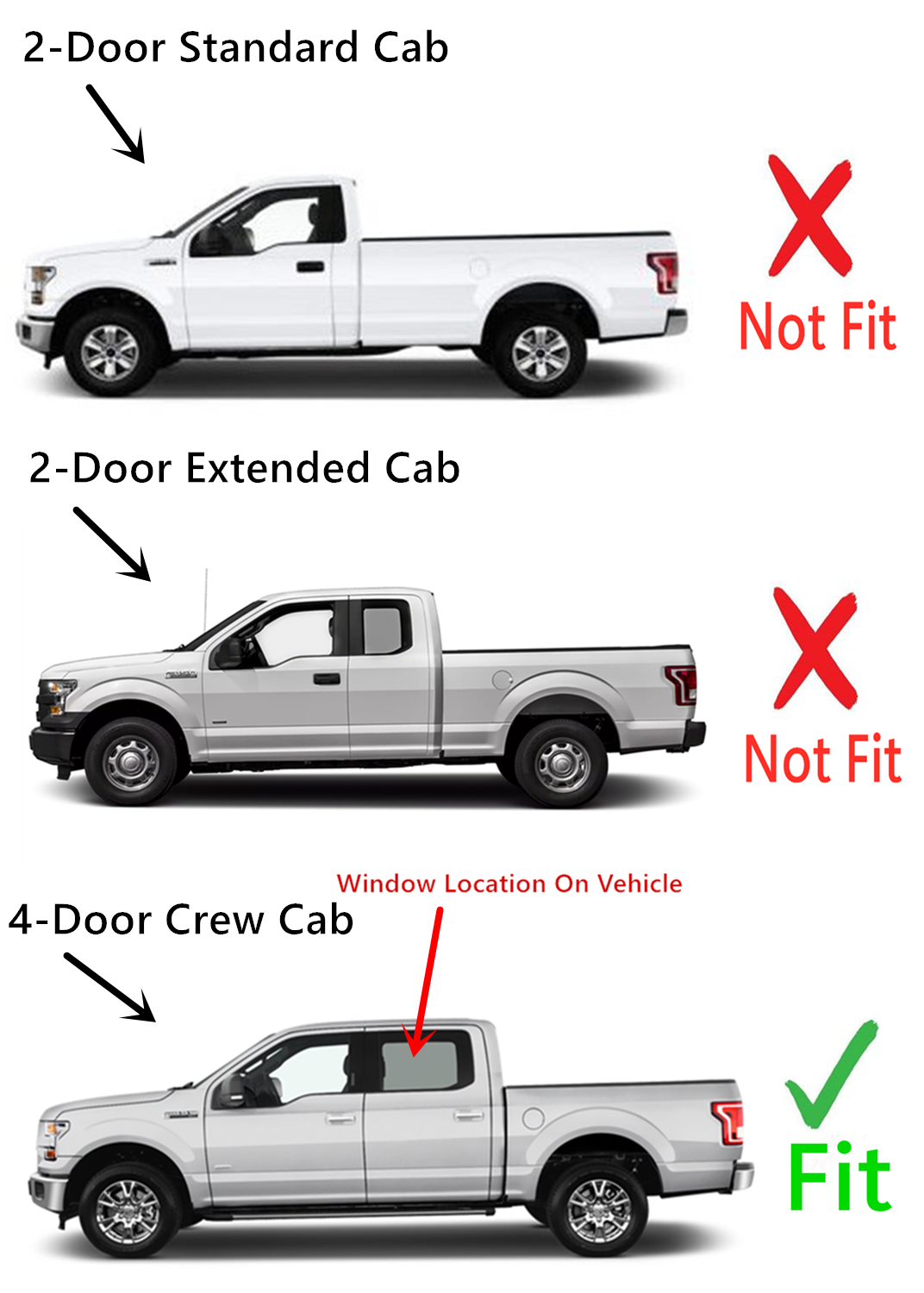 Driver Left Side Rear Door Window Door Glass Compatible with Ford F250 F350 F450 F550 F650 F750 4 Door Crew Cab 2013-2016 Models
