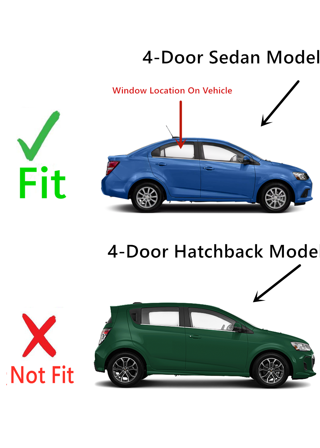 Passenger Right Side Rear Door Window Door Glass Compatible with Chevrolet Sonic 4 Door Sedan 2012-2020 Models