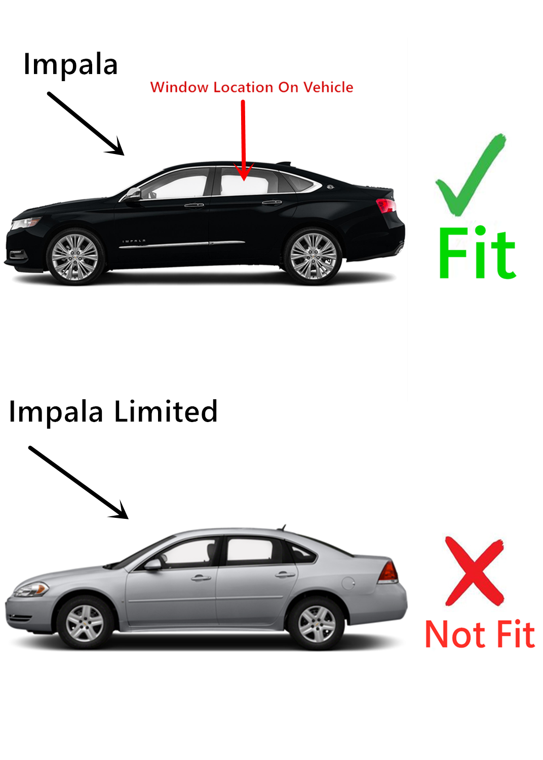 Driver Left Side Rear Door Window Door Glass Compatible with Chevrolet Impala 2014-2020 Models (Not For Impala Limited)