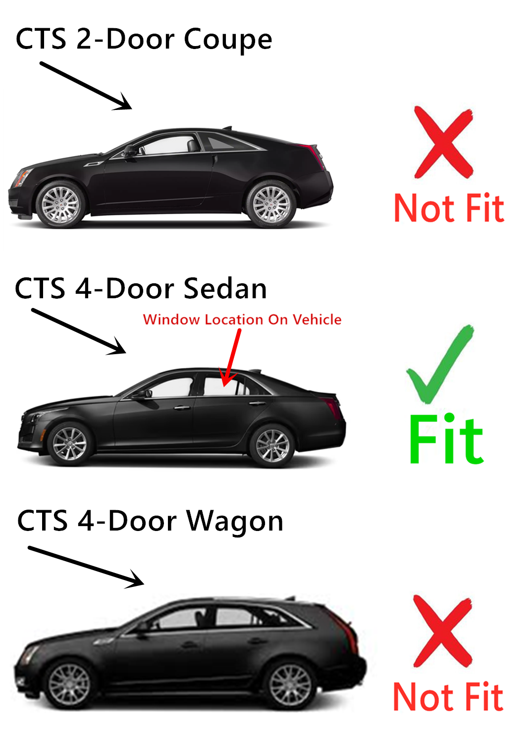 Driver Left Side Rear Door Window Door Glass Compatible with Cadillac CTS 4 Door Sedan 2014-2019 Models (Not For CTS-V Models)