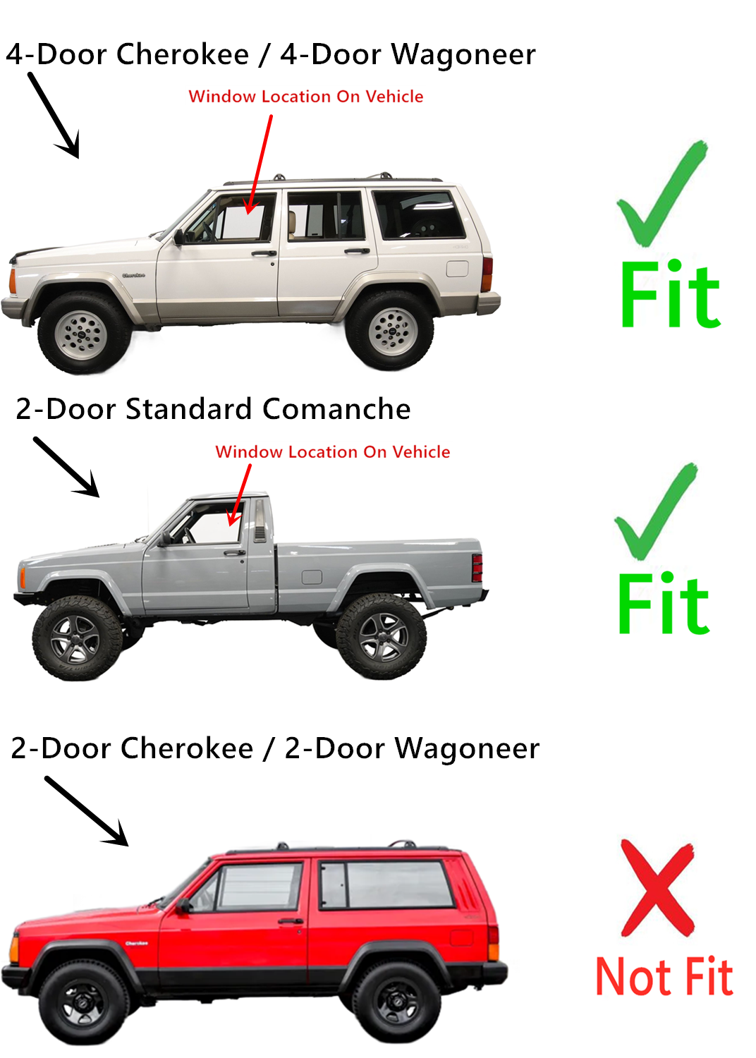 Driver Left Side Front Door Window Door Glass Compatible with Jeep Cherokee/Wagoneer 1984-1996 4 Door Models / Comanche Pickup 1986-1992 2 Door Models