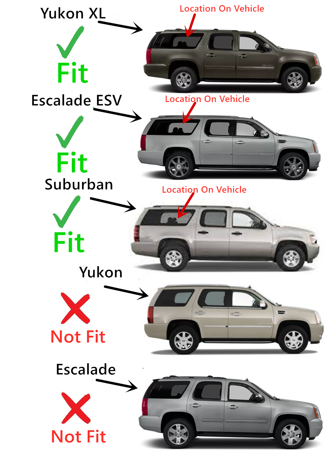 Passenger Right Side Quarter Window Quarter Glass Compatible with Chevrolet Suburban/Cadillac Escalade ESV/GMC Yukon XL 2007-2010 Models