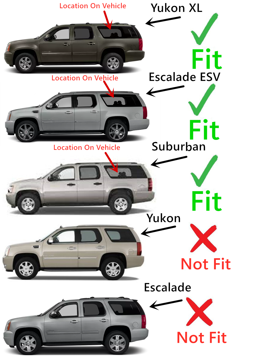 Driver Left Side Quarter Window Quarter Glass Compatible with Chevrolet Suburban/Cadillac Escalade ESV/GMC Yukon XL 2007-2014 Models