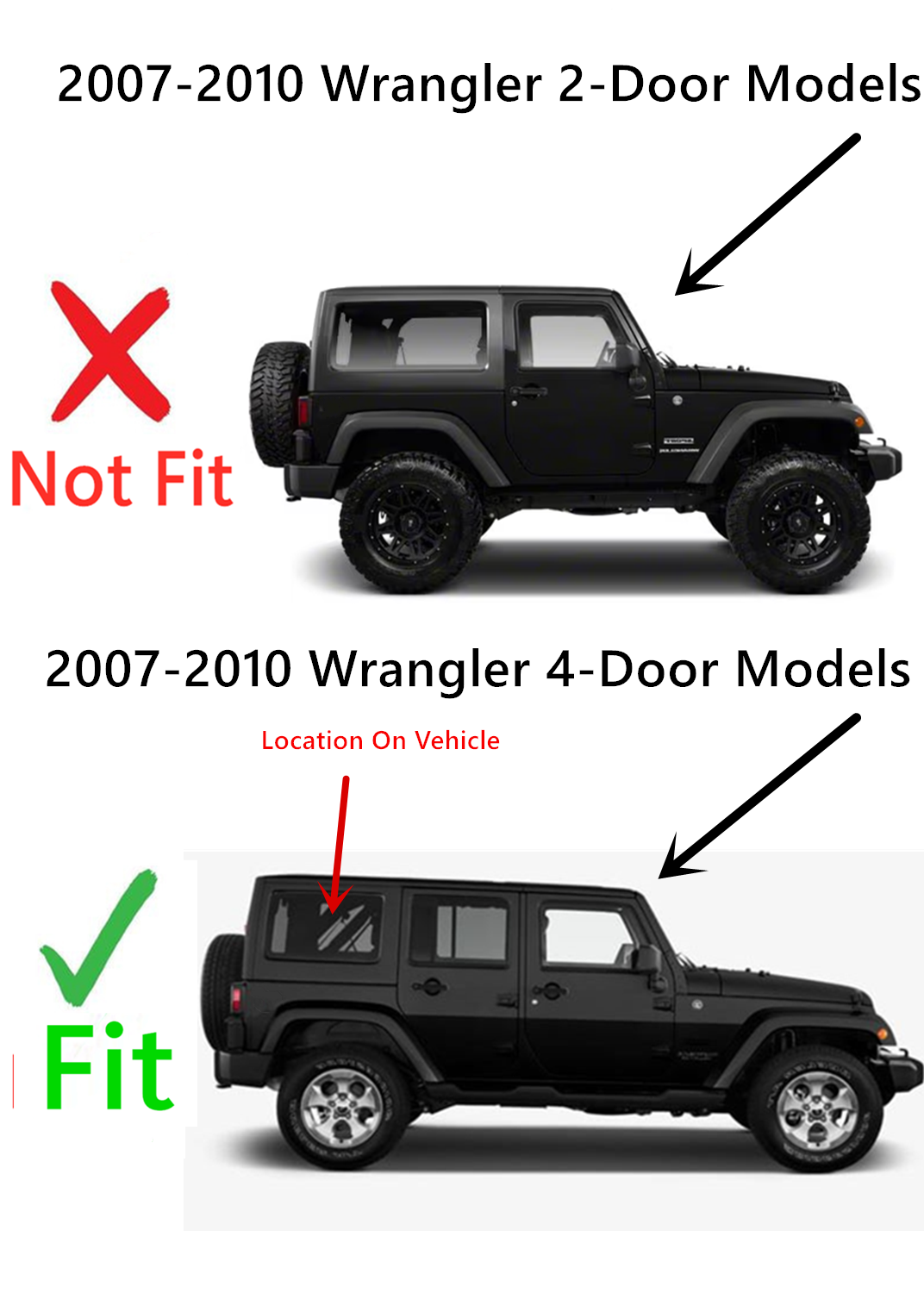 Passenger Right Side Rear Quarter Window Quarter Glass Compatible with Jeep Wrangler 4 Door Utility 2007-2010 Vehicle Models